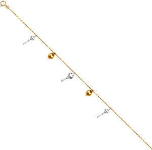 14k Yellow Gold White Gold and Rose Gold Hanging Charm Anklet 9 Inch - Jewelry Gift for Mom