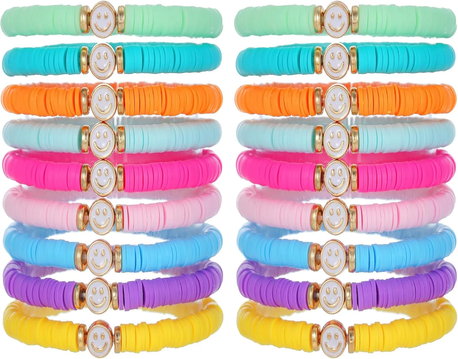 18pcs Friendship Bracelets Set for Women Clay Beaded Stretch Bff Bracelet Boho Stackable Bracelets Preppy Beach Jewelry Smile Party Favors