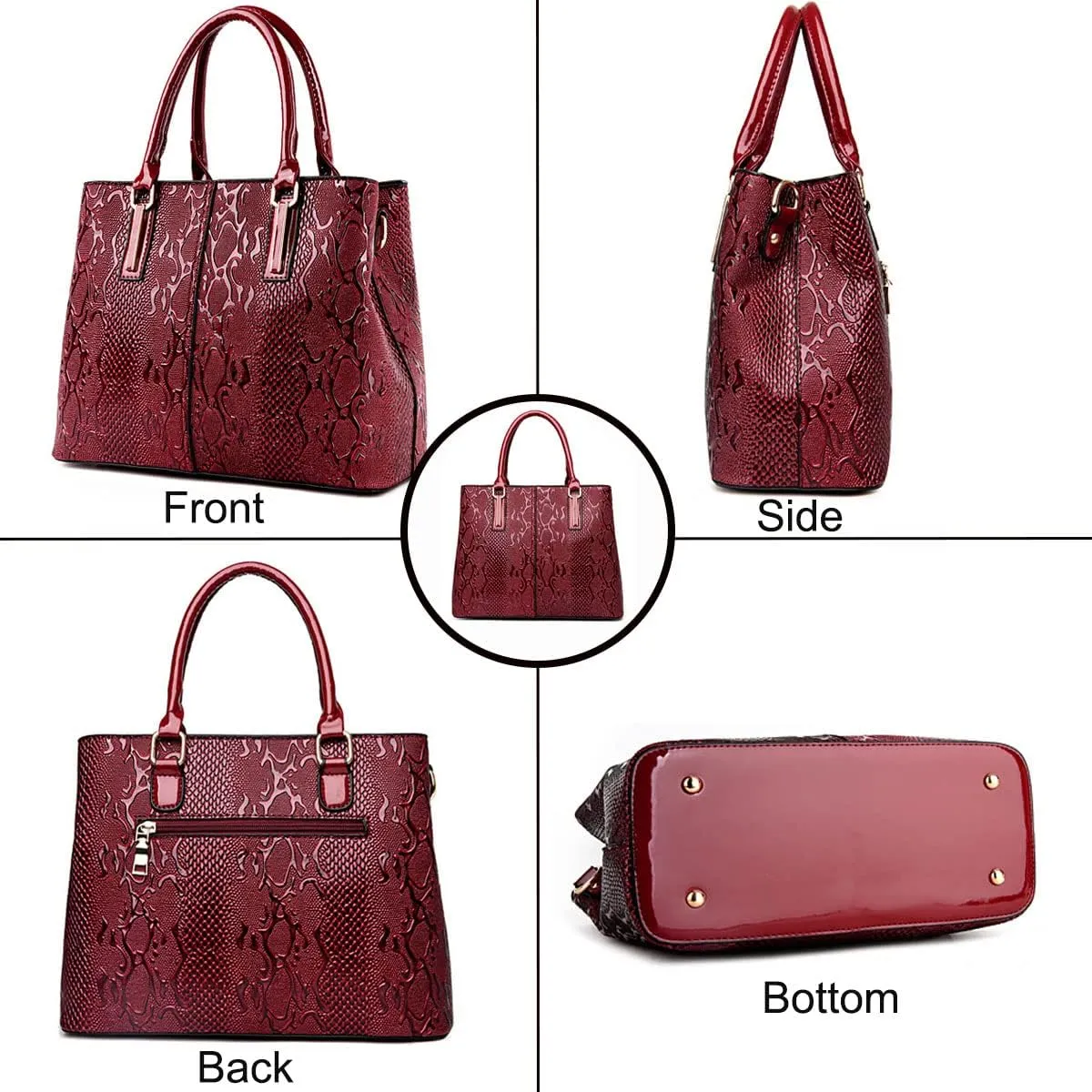 2-PC Handbags for Women Tote Purses Top Handle Satchel Bags PU Leather Shoulder Bag(Brown)