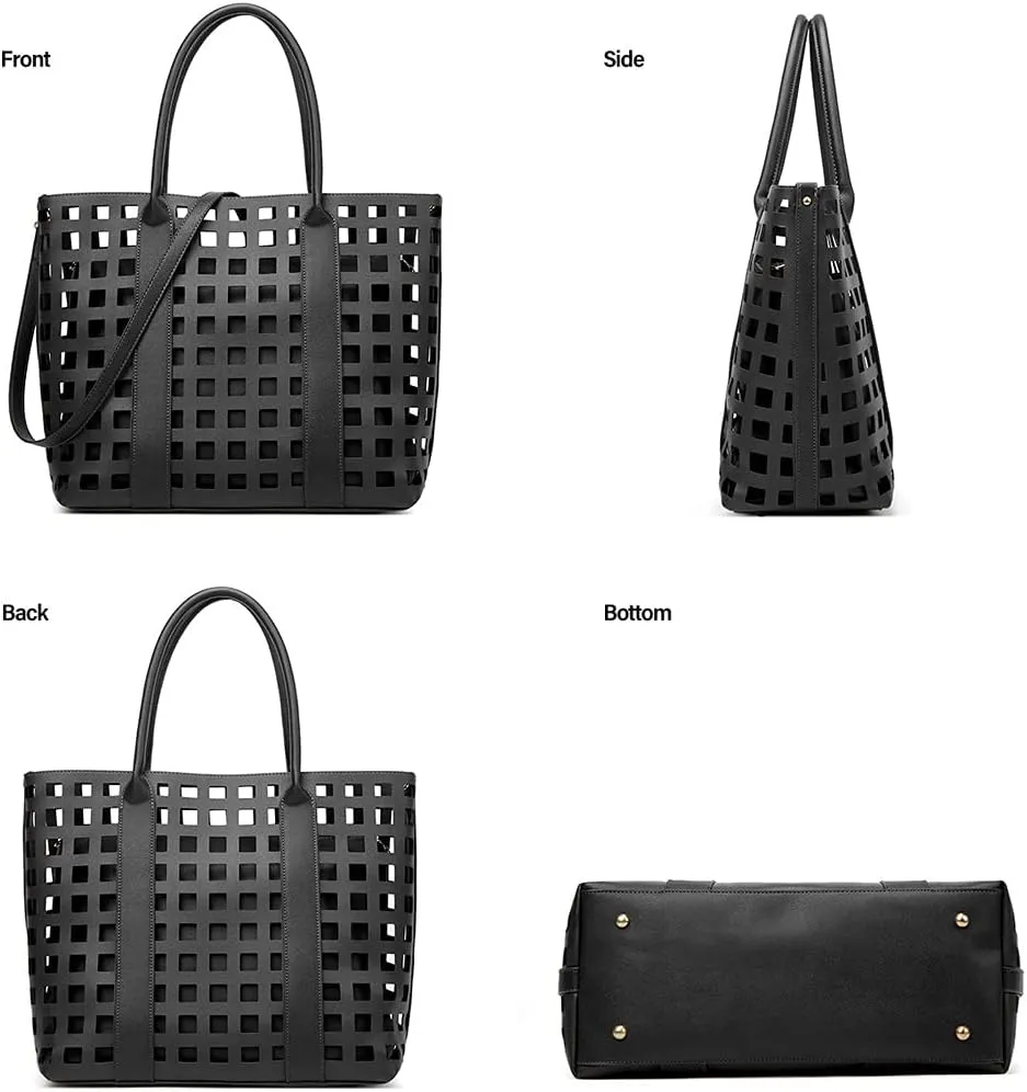 2 Pcs Handbags for Women Tote Bags Purses Set Faux Leather Satchel Hollowed Out Bag Large Capacity Shoulder Bag