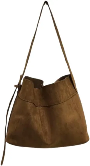 2 Pcs Slouchy Suede Bucket Bag Women Crescent Shoulder Bag Satchels Crossbody Purse Hobo Bags Top-handle Tote Handbag