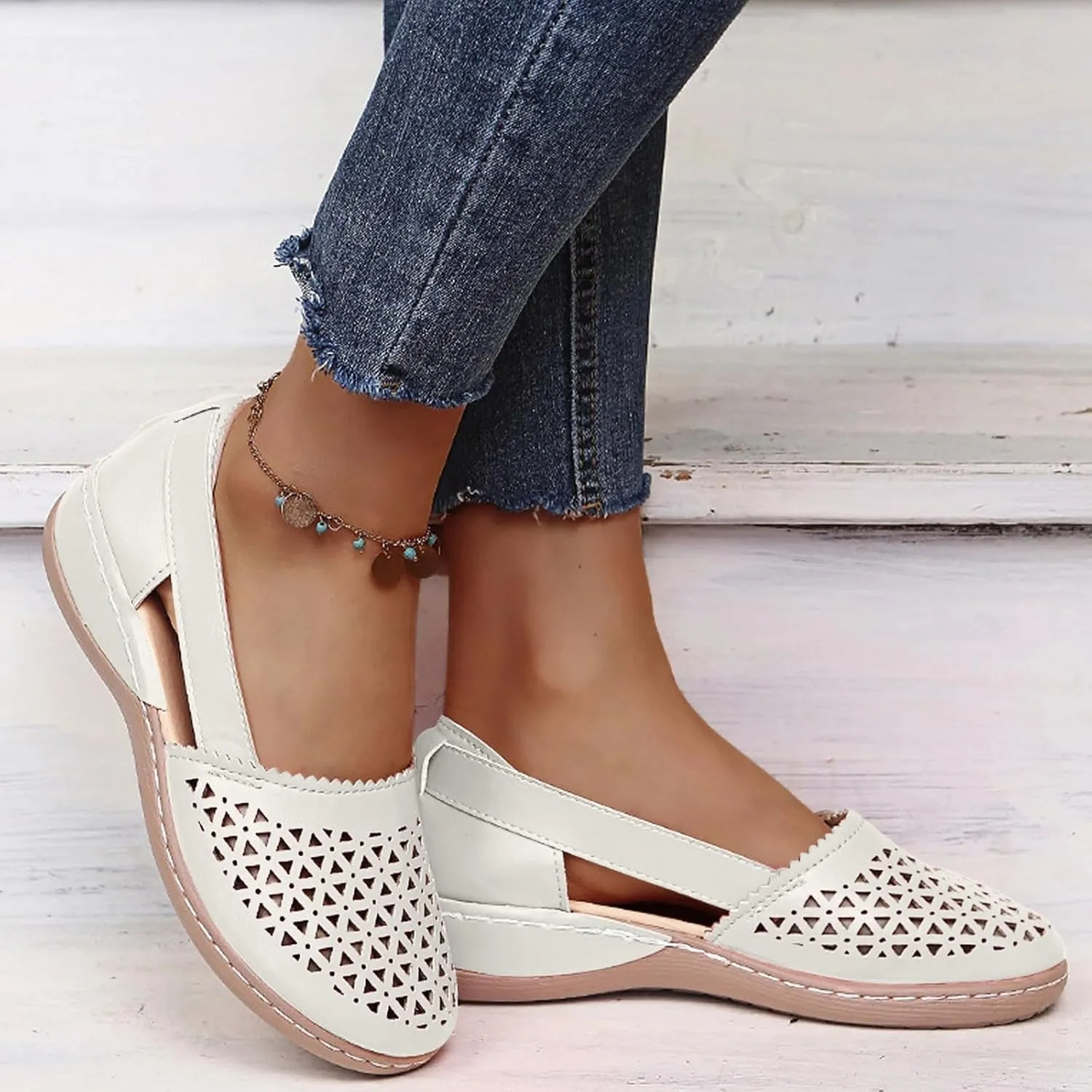 2025 Summer Orthopedic Platform Wedge Sandals for Women Fashion Closed Toe Lightweight Comfortable Wide Width Hollow Out Sandals Beach Casual Working Walking Outdoor Wedge Shoes with Arch Support