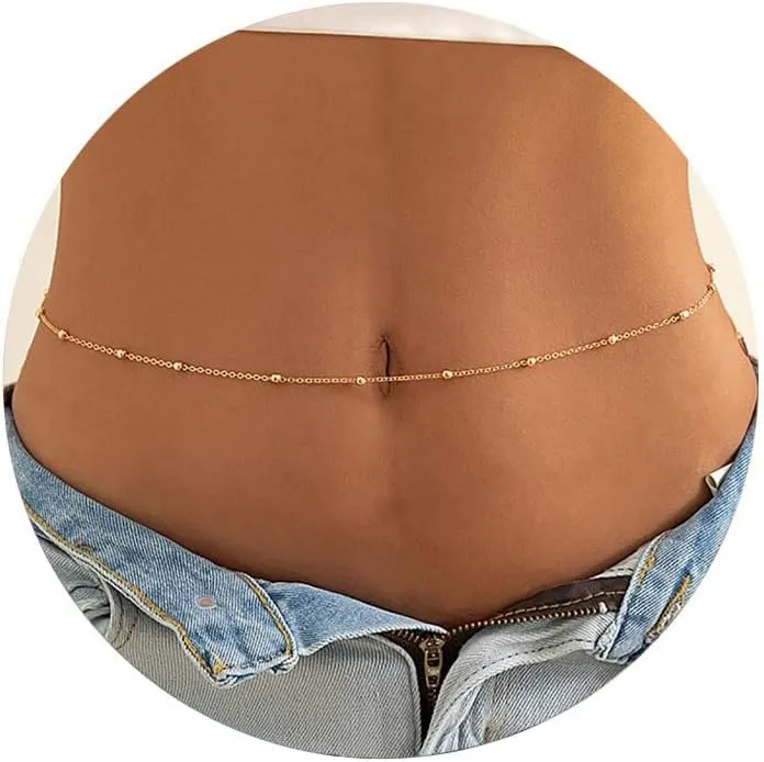 28-35 Inch Stainless Steel Waist Chains for Women 18K Gold Plated Bikini Belly Chains Body Chains Summer Beach Jewelry Adjustable