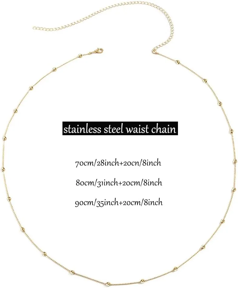 28-35 Inch Stainless Steel Waist Chains for Women 18K Gold Plated Bikini Belly Chains Body Chains Summer Beach Jewelry Adjustable