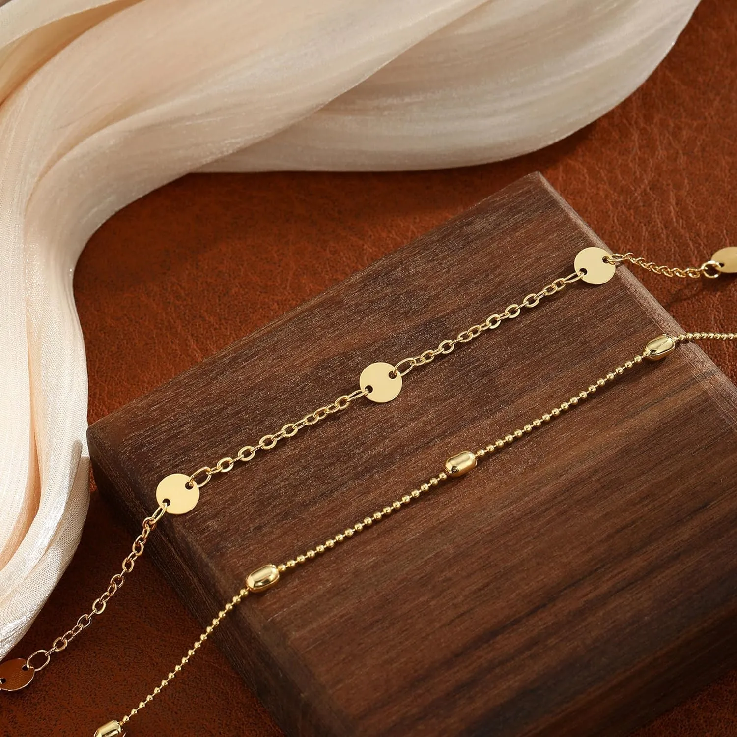2PCS 14K Gold Plated Waist Chains for Women Pearl Satellite Figaro Gold Belly Body Chain Adjustable Layered Sexy Waist Chains Bikini Summer Beach Everyday Jewelry for Women