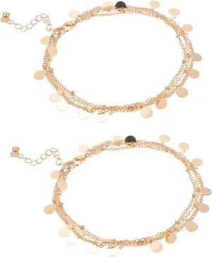 2pcs Multi-layer Ankle Chains Gold Anklets for Women Beach Foot Chains