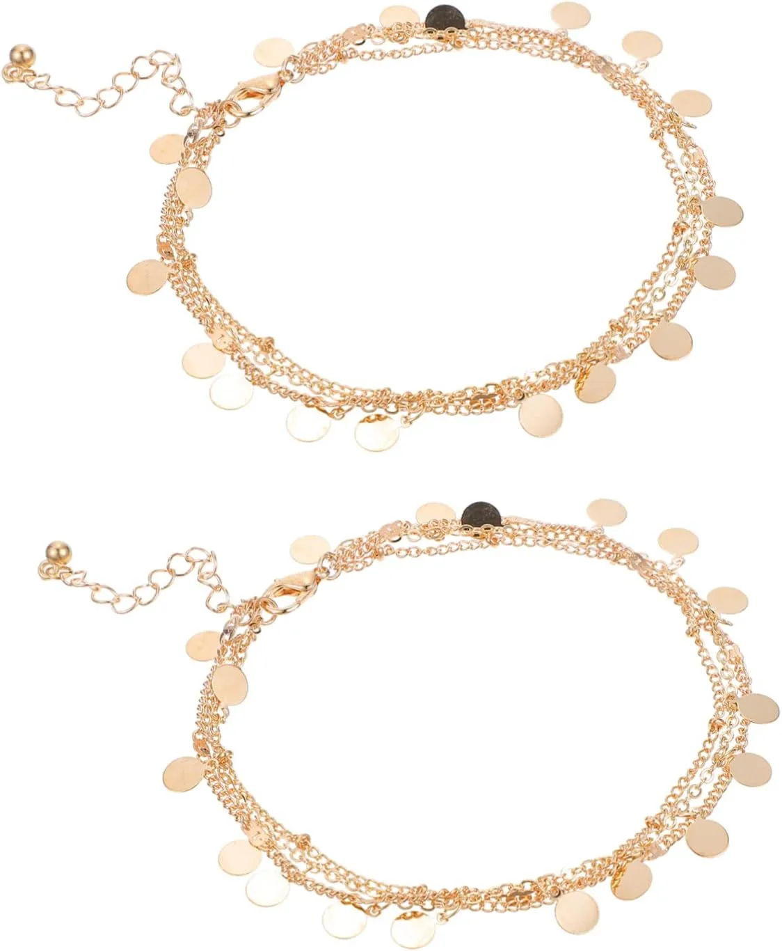 2pcs Multi-layer Ankle Chains Gold Anklets for Women Beach Foot Chains