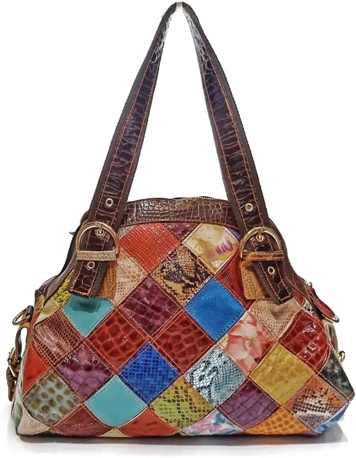 3D Flower Colorful Patchwork Hobo Purse Leather Handbag Colorful Designer Shoulder Bag Travel Work Crossbody Satchels