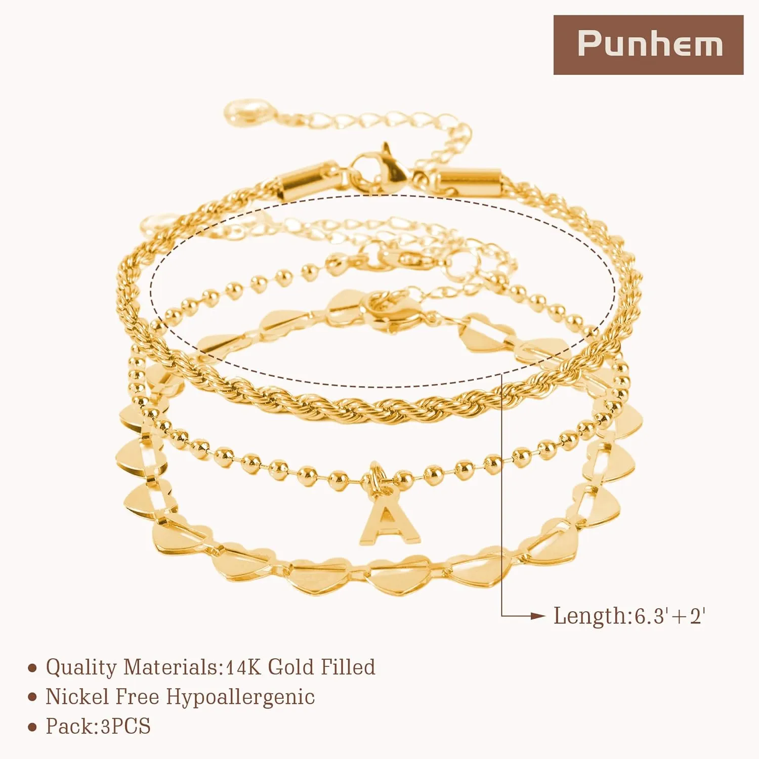 3PCS Gold Initial Bracelets for Women Gold Charm Plated Bracelet Stack Stackable 14k Gold Letter Chain Heart Bracelet Women Gold Jewelry Beaded Bracelet Gifts