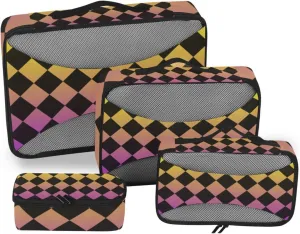 4 Pcs set bag organizer insert Mesh Travel Essentials Buffalo Plaid Yellow Purple Black Gradient expandable packing cubes for diaper
