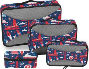 4 Pcs set bag organizer insert Mesh Travel Essentials Red and White 4th Of July Independence Day expandable cubes for diaper bag