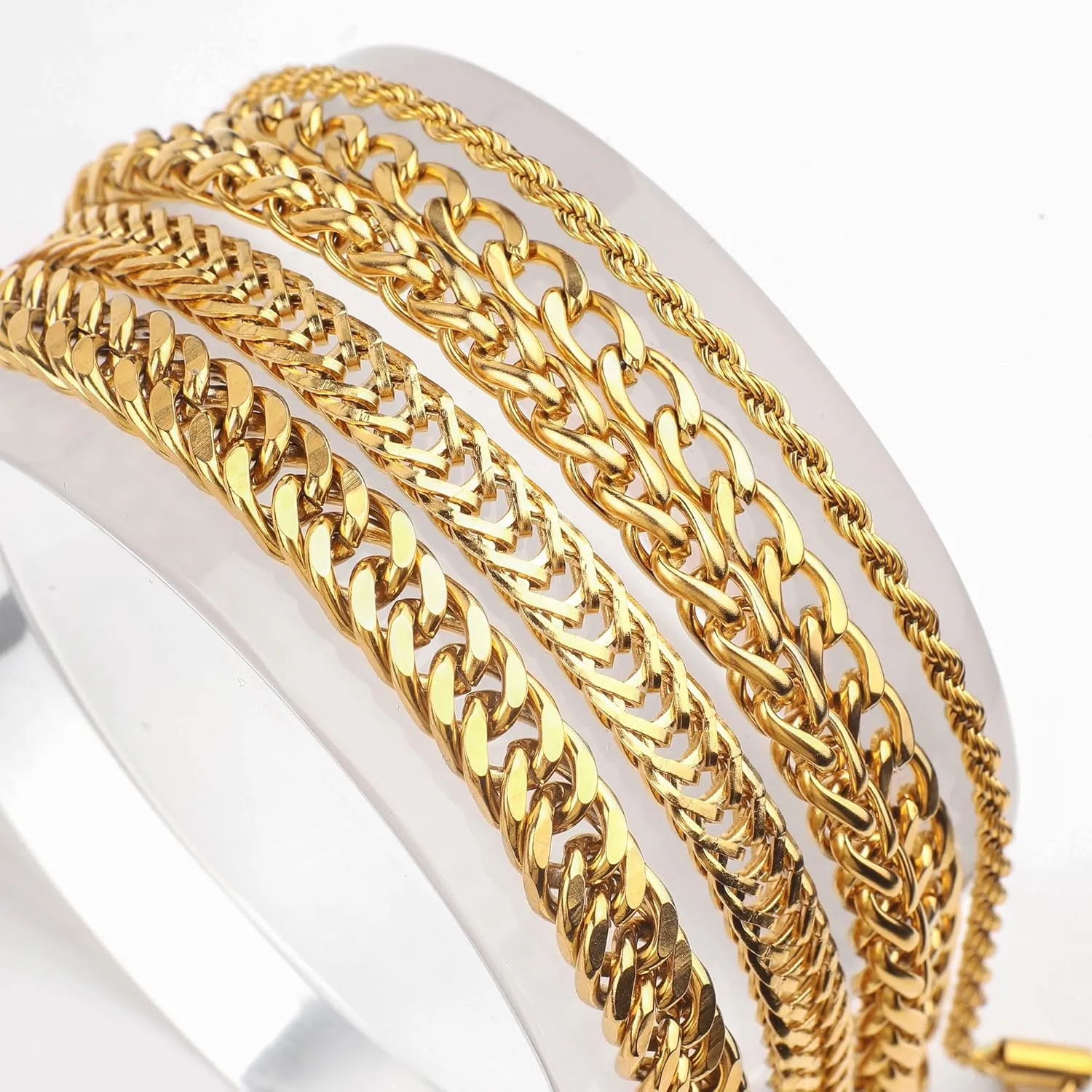 5 Pcs Stainless Steel Chain Bracelet for Men Women Cuban Curb Width Link Chain Bracelets Set Men Jewelry Gifts for Dad Boyfriend Husband, 7/7.5/8.3/9 Inch