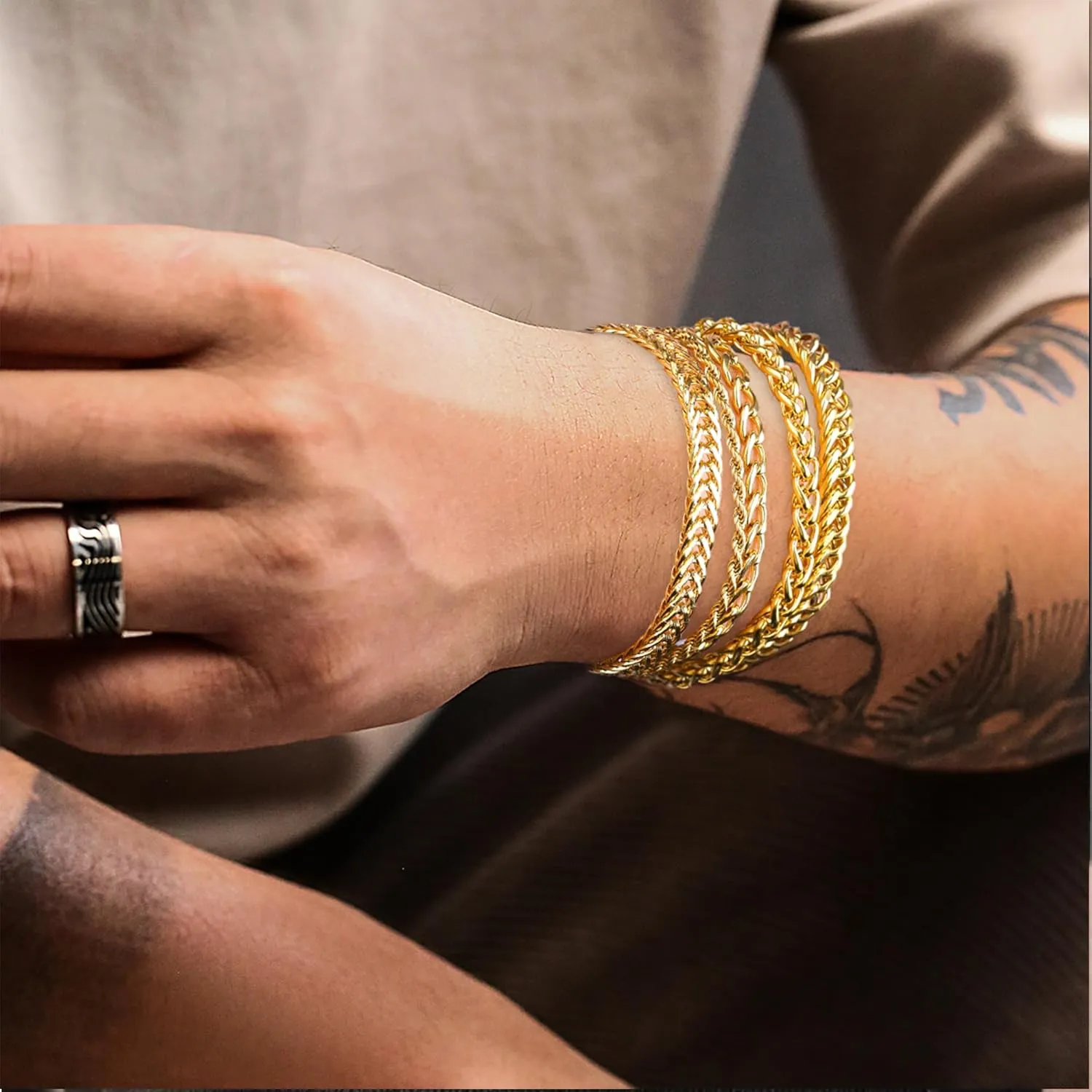 5 Pcs Stainless Steel Chain Bracelet for Men Women Cuban Curb Width Link Chain Bracelets Set Men Jewelry Gifts for Dad Boyfriend Husband, 7/7.5/8.3/9 Inch