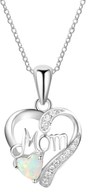 925 Sterling Silver Heart Birthstone Necklace for Mom,Birthday Mother's Day Valentine's Day Christmas Jewelry Gifts for Women