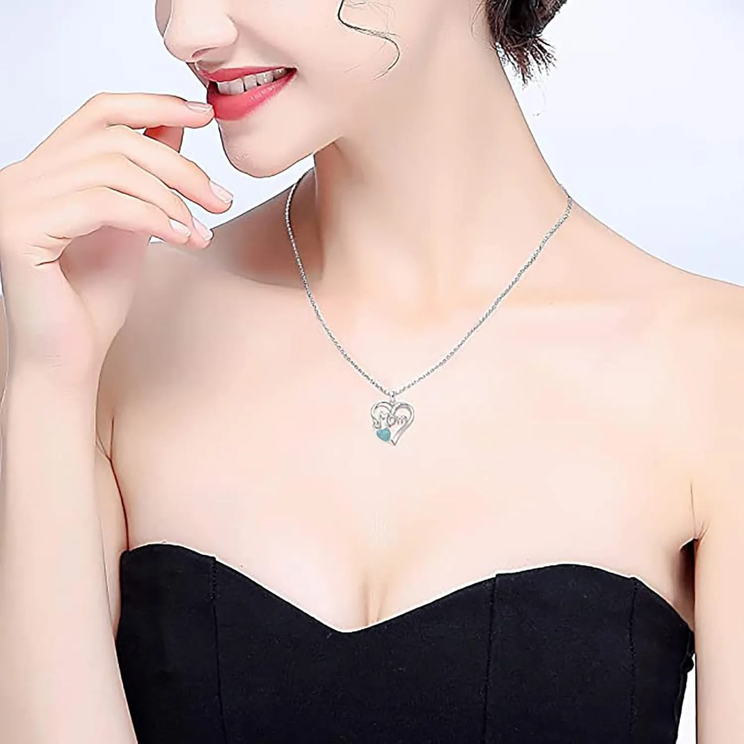 925 Sterling Silver Heart Birthstone Necklace for Mom,Birthday Mother's Day Valentine's Day Christmas Jewelry Gifts for Women