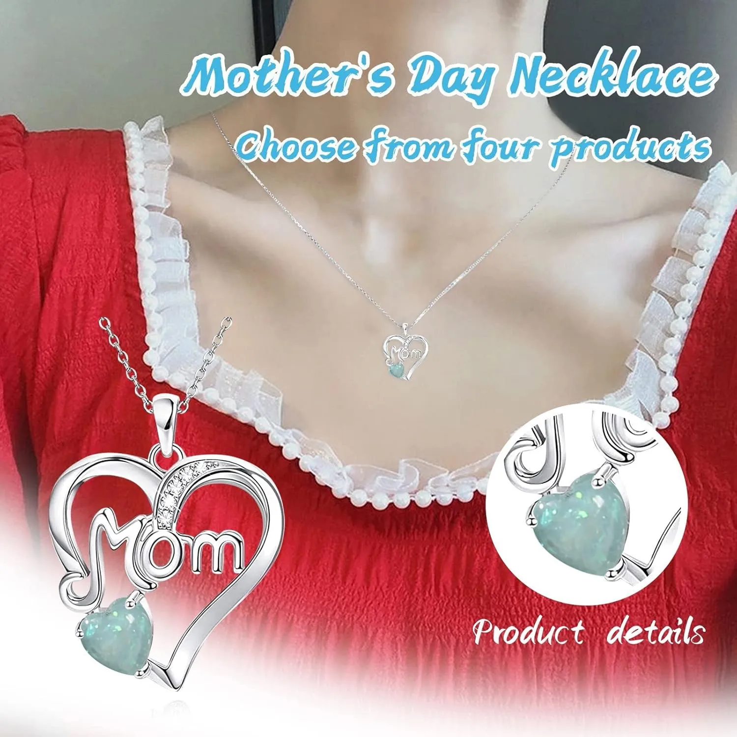 925 Sterling Silver Heart Birthstone Necklace for Mom,Birthday Mother's Day Valentine's Day Christmas Jewelry Gifts for Women