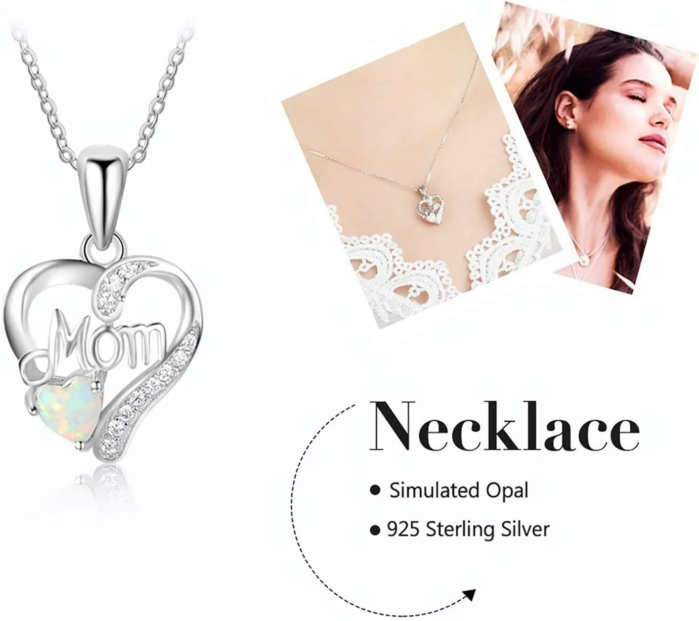 925 Sterling Silver Heart Birthstone Necklace for Mom,Birthday Mother's Day Valentine's Day Christmas Jewelry Gifts for Women