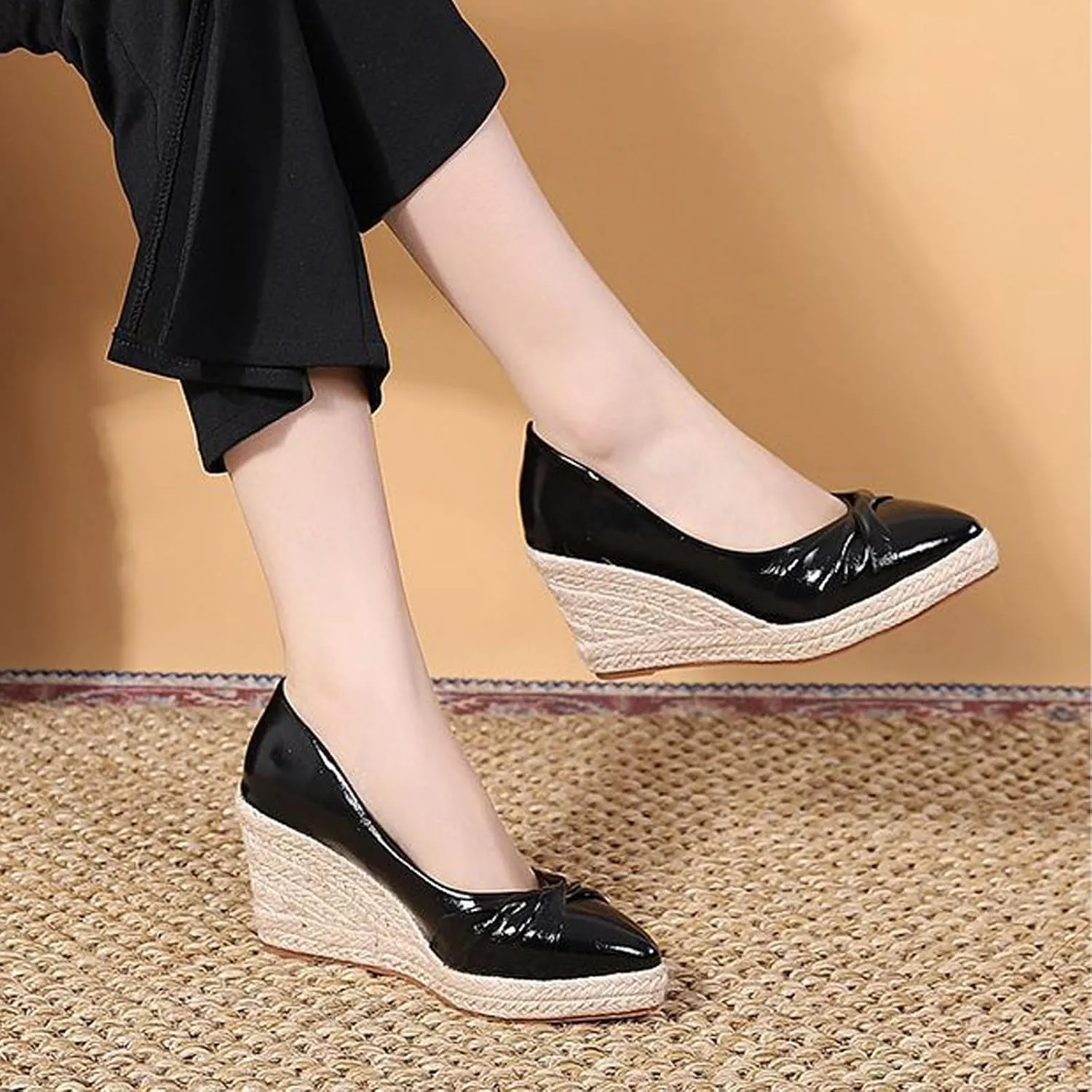 Aceptolcom Women's Closed Toe Wedges Pumps Comfort Casual Pointed Toe Slip On Wedge Espadrilles Platform Heels Dress Shoes for Party Work Evening