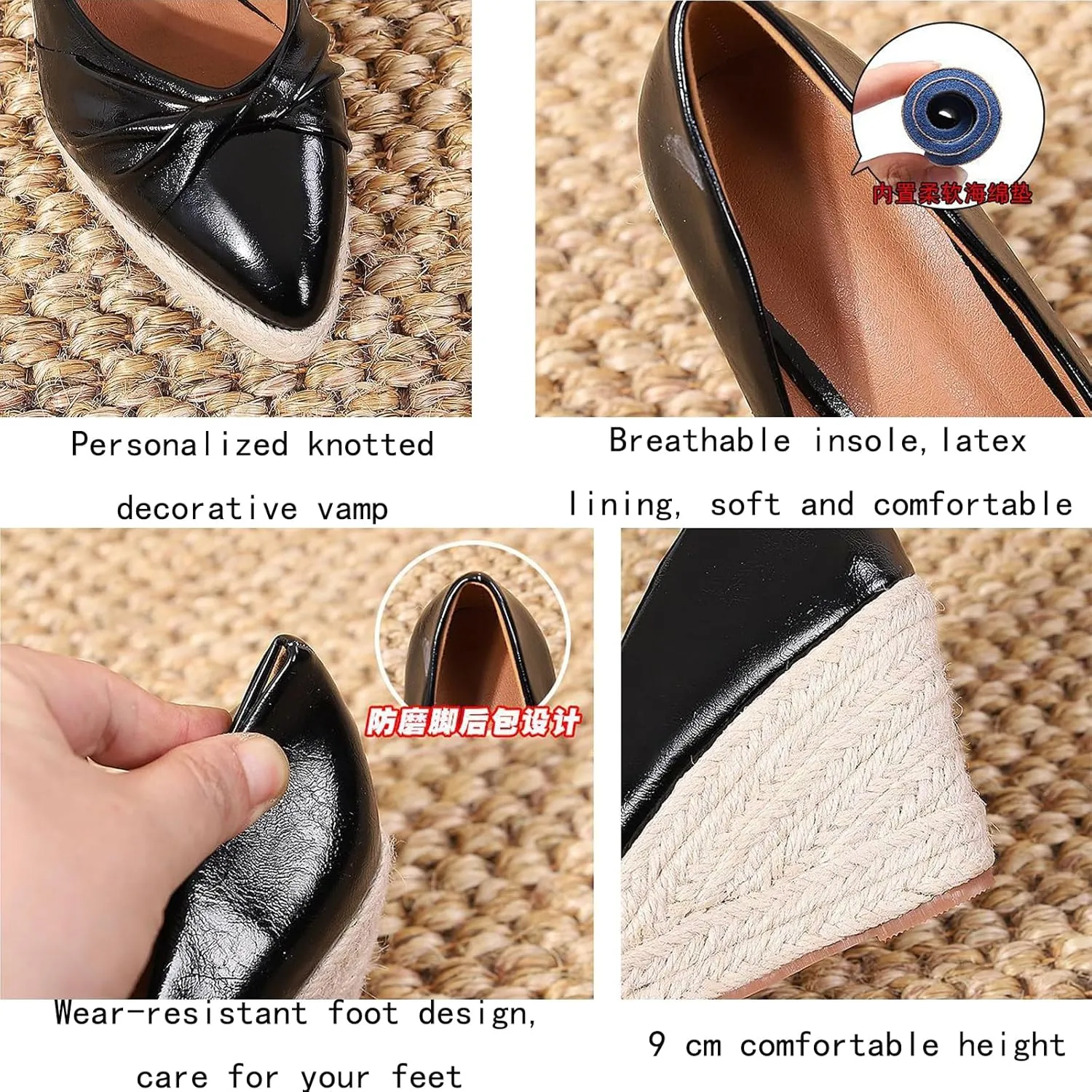 Aceptolcom Women's Closed Toe Wedges Pumps Comfort Casual Pointed Toe Slip On Wedge Espadrilles Platform Heels Dress Shoes for Party Work Evening