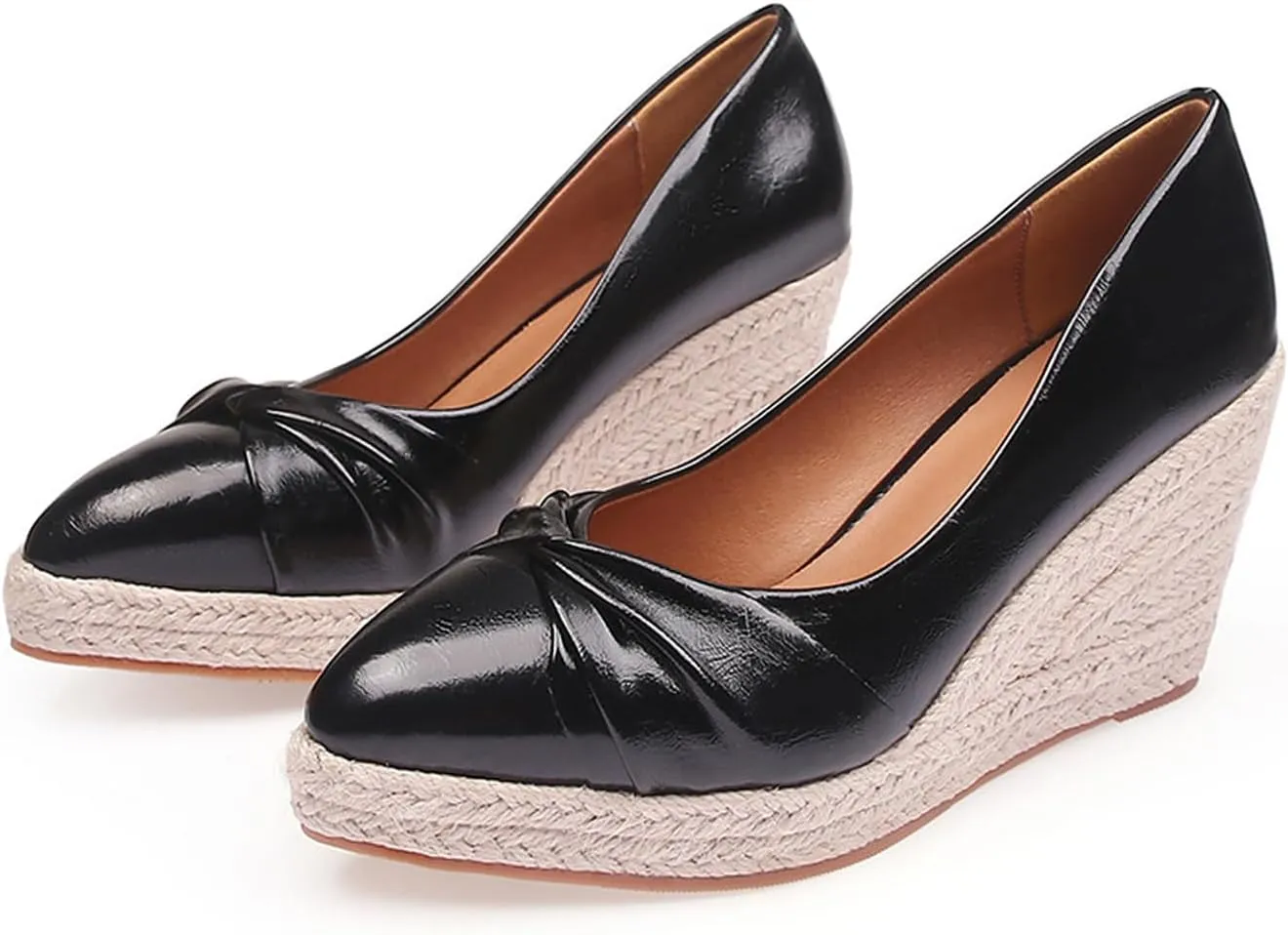 Aceptolcom Women's Closed Toe Wedges Pumps Comfort Casual Pointed Toe Slip On Wedge Espadrilles Platform Heels Dress Shoes for Party Work Evening