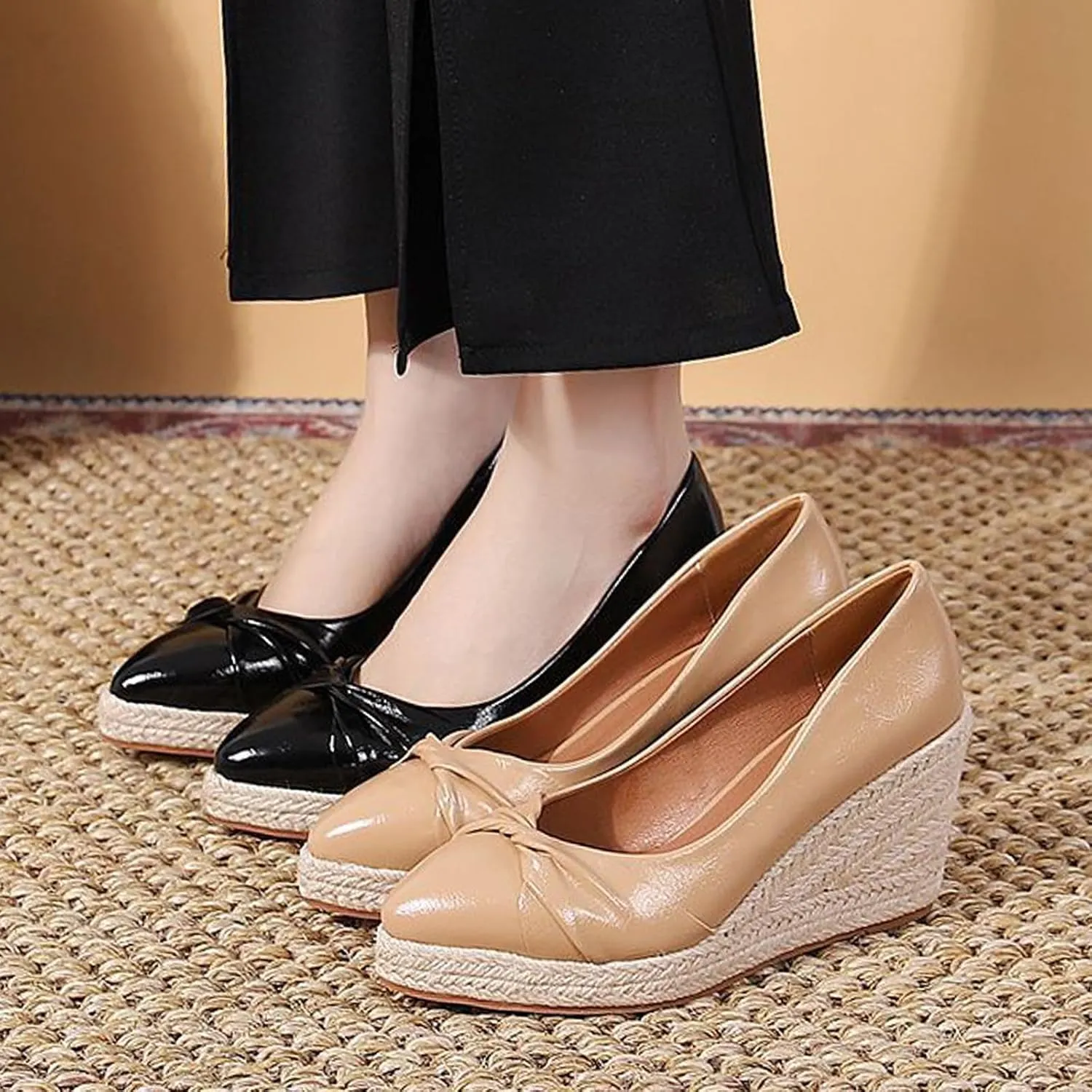 Aceptolcom Women's Closed Toe Wedges Pumps Comfort Casual Pointed Toe Slip On Wedge Espadrilles Platform Heels Dress Shoes for Party Work Evening