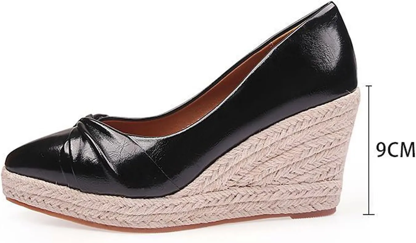 Aceptolcom Women's Closed Toe Wedges Pumps Comfort Casual Pointed Toe Slip On Wedge Espadrilles Platform Heels Dress Shoes for Party Work Evening