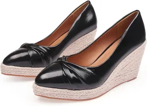 Aceptolcom Women's Closed Toe Wedges Pumps Comfort Casual Pointed Toe Slip On Wedge Espadrilles Platform Heels Dress Shoes for Party Work Evening