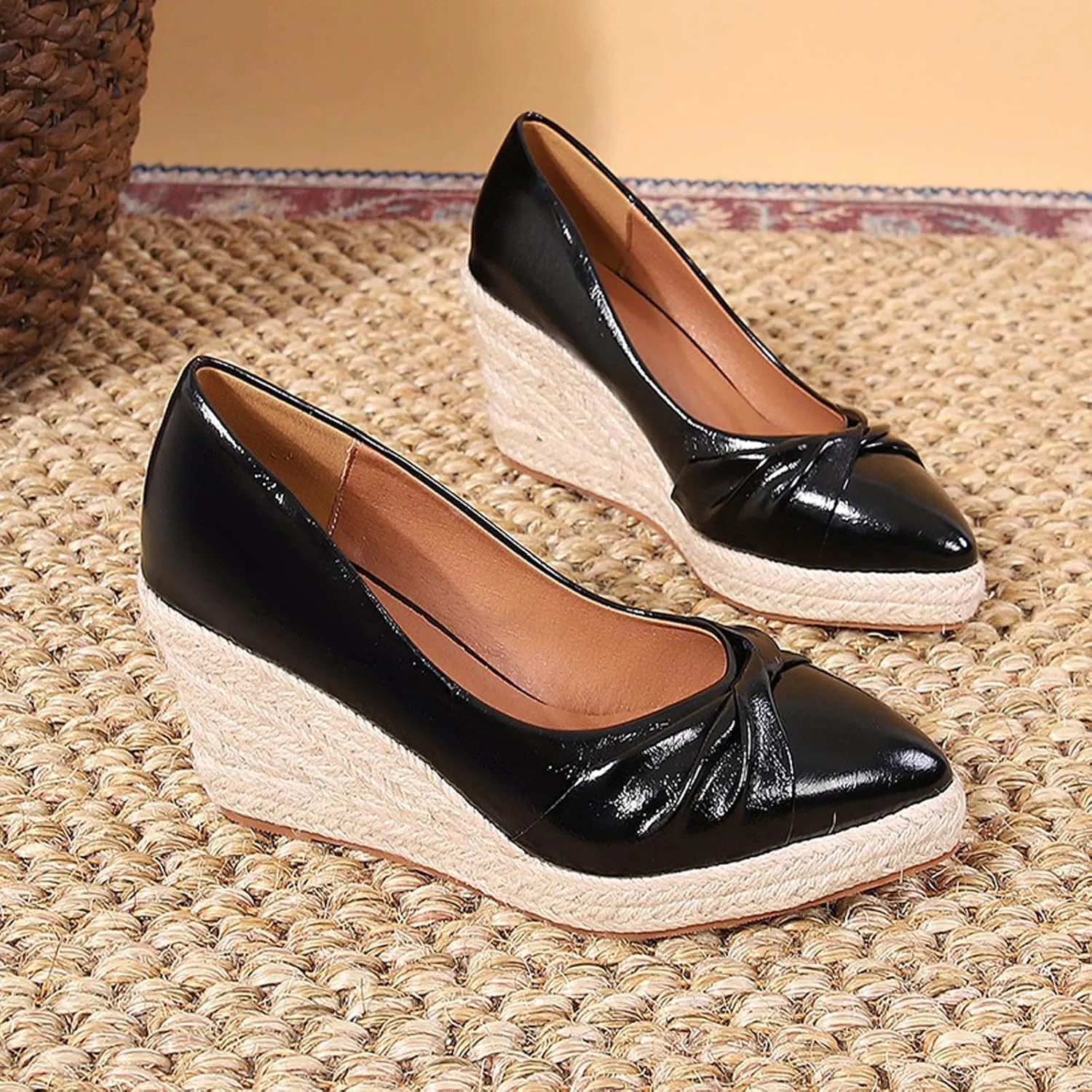 Aceptolcom Women's Closed Toe Wedges Pumps Comfort Casual Pointed Toe Slip On Wedge Espadrilles Platform Heels Dress Shoes for Party Work Evening