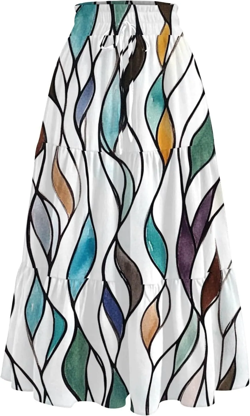 ADHOWBEW Boho Skirts for Women Summer High Waist Bohemian Trendy Flowy Cotton Casual Sexy Skirts