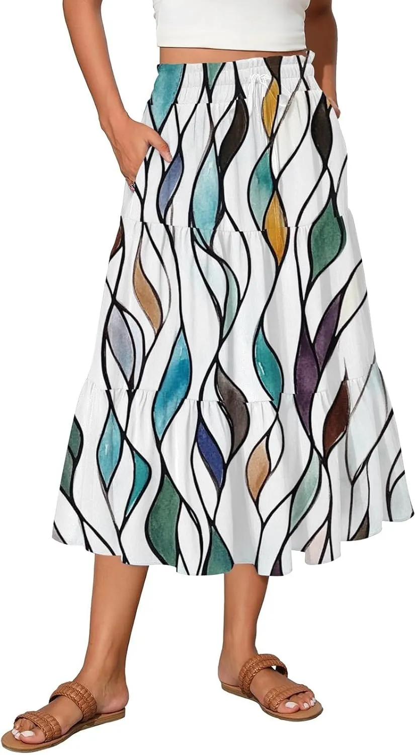ADHOWBEW Boho Skirts for Women Summer High Waist Bohemian Trendy Flowy Cotton Casual Sexy Skirts