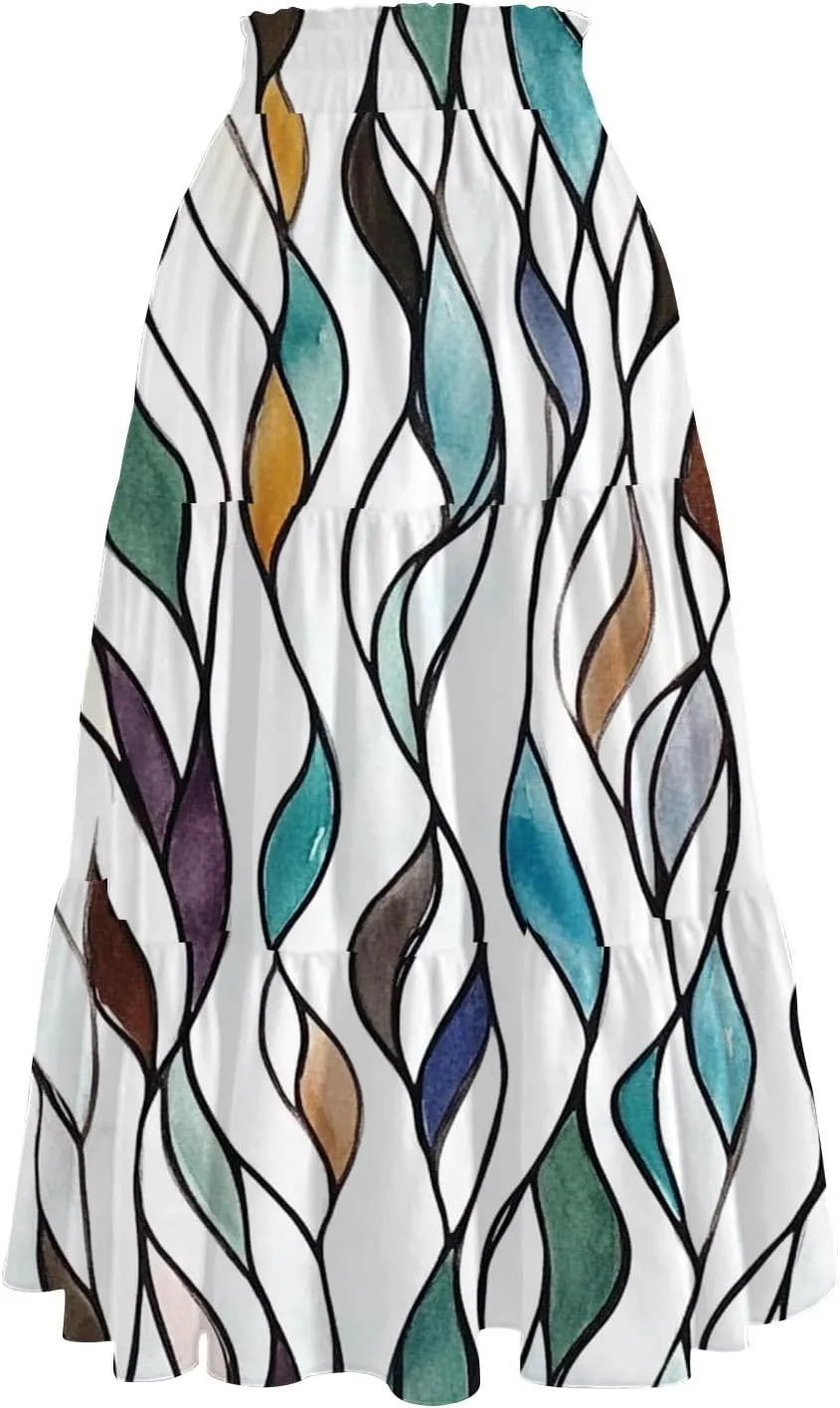 ADHOWBEW Boho Skirts for Women Summer High Waist Bohemian Trendy Flowy Cotton Casual Sexy Skirts