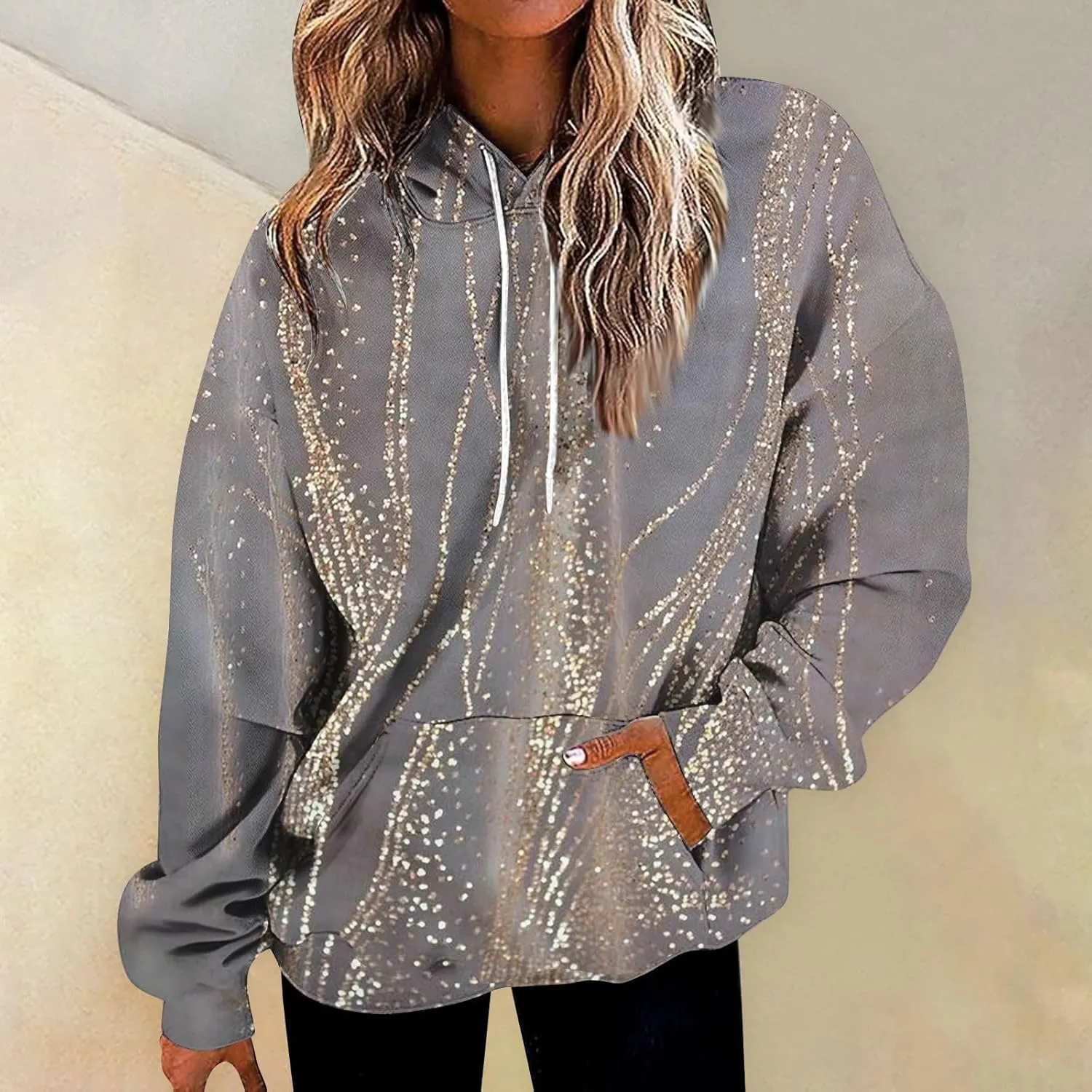 ADHOWBEW Oversized Sweatshirt for Women Fashion Y2k Graphic Drawstring Hoodies Sweaters