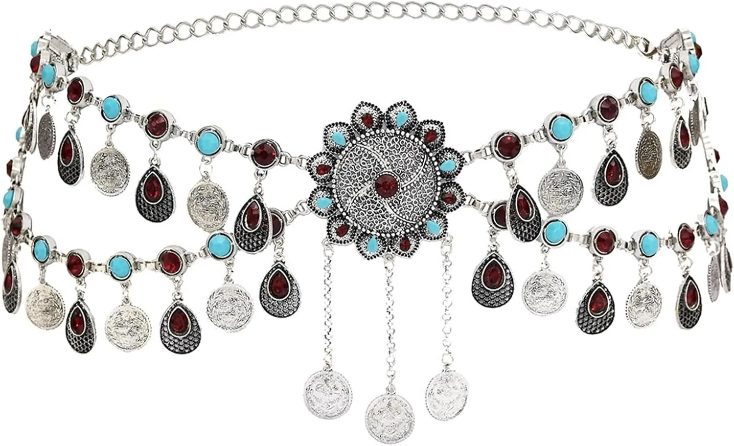 African Waist Chains for Women, Belt Chains Tassels Alloy Waist Chain with Zirconia