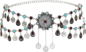 African Waist Chains for Women, Belt Chains Tassels Alloy Waist Chain with Zirconia