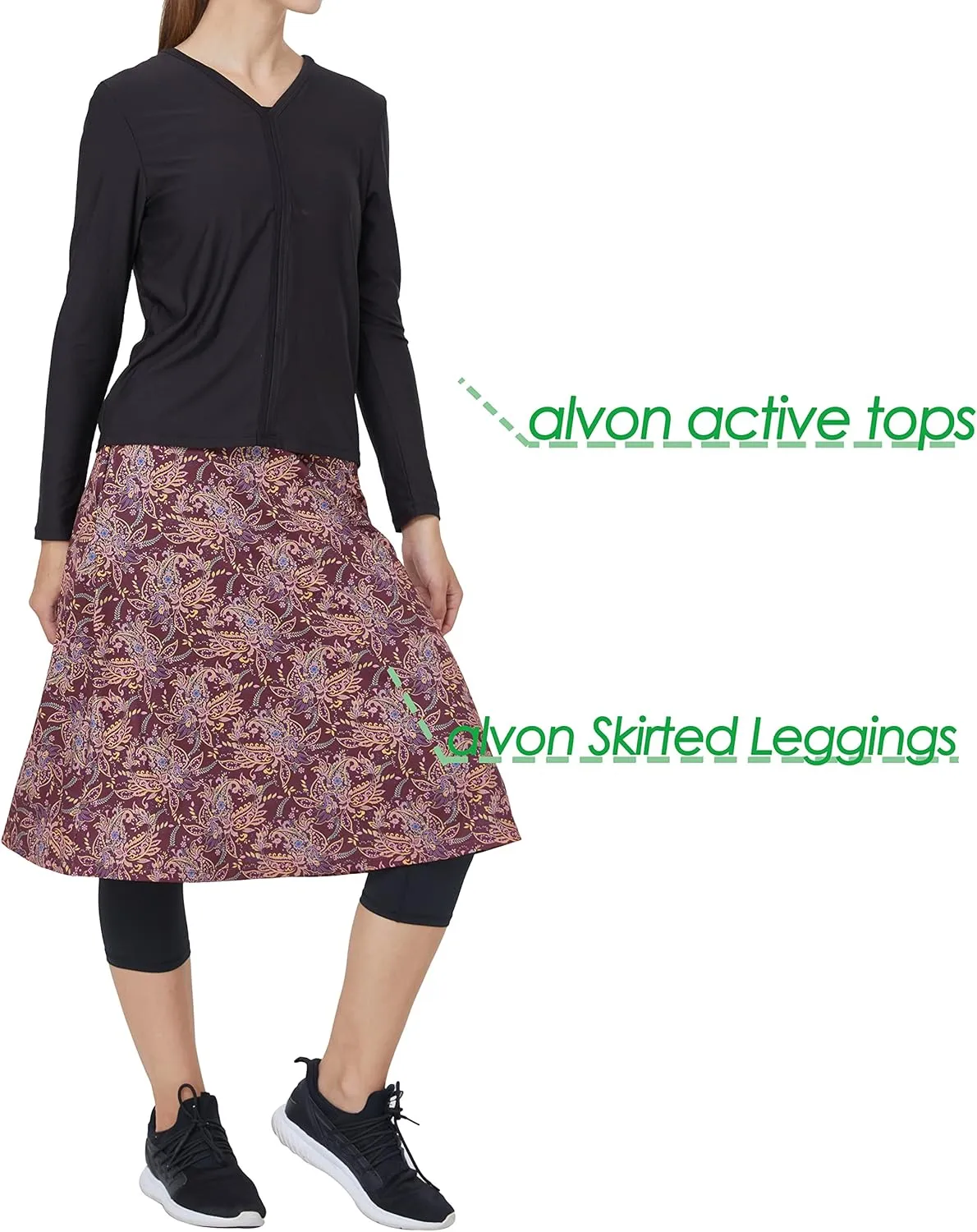 Alvon Women's Skirted Capri Leggings with Pockets - Golf Skirts with Cropped Leggings