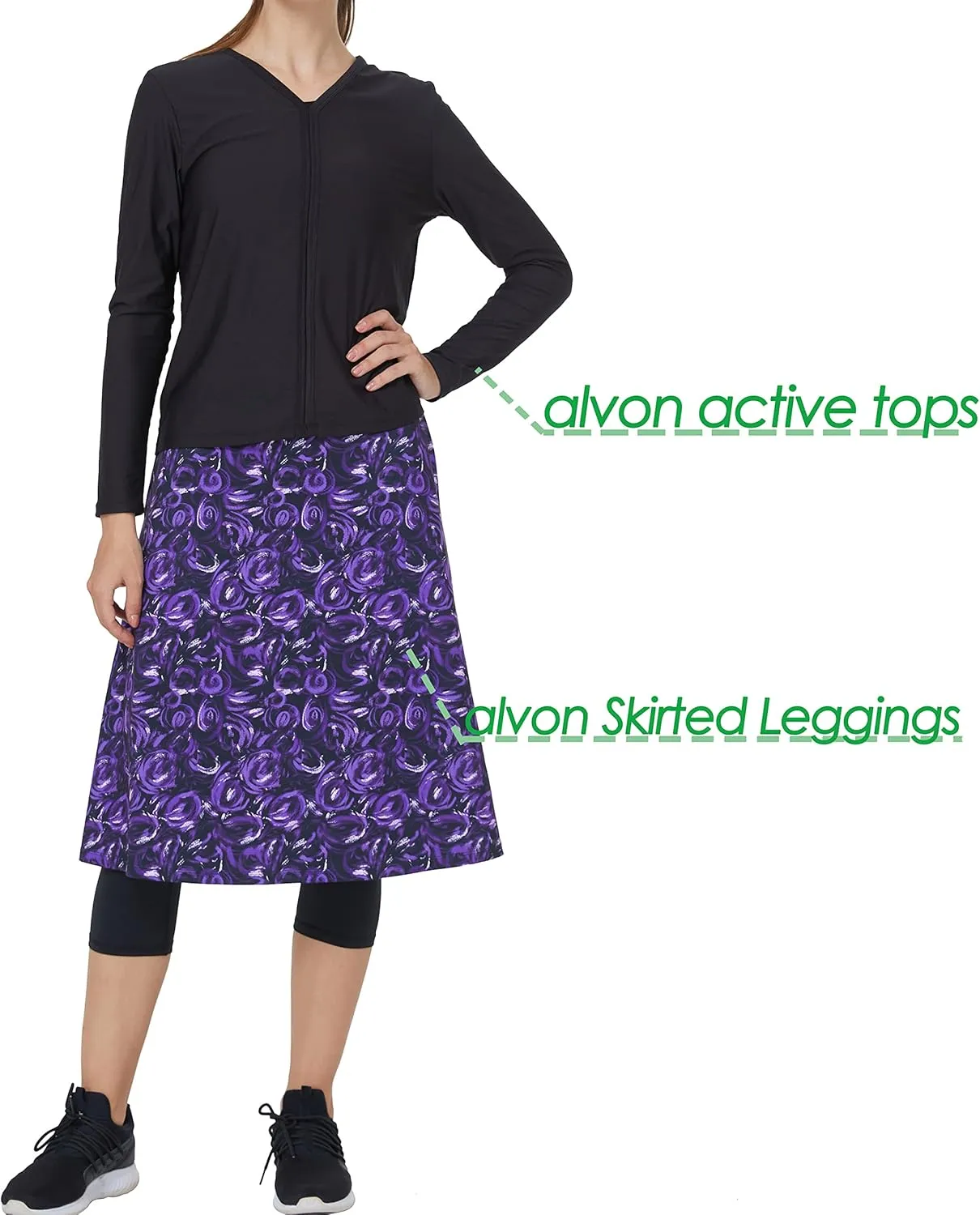 Alvon Women's Skirted Capri Leggings with Pockets - Golf Skirts with Cropped Leggings
