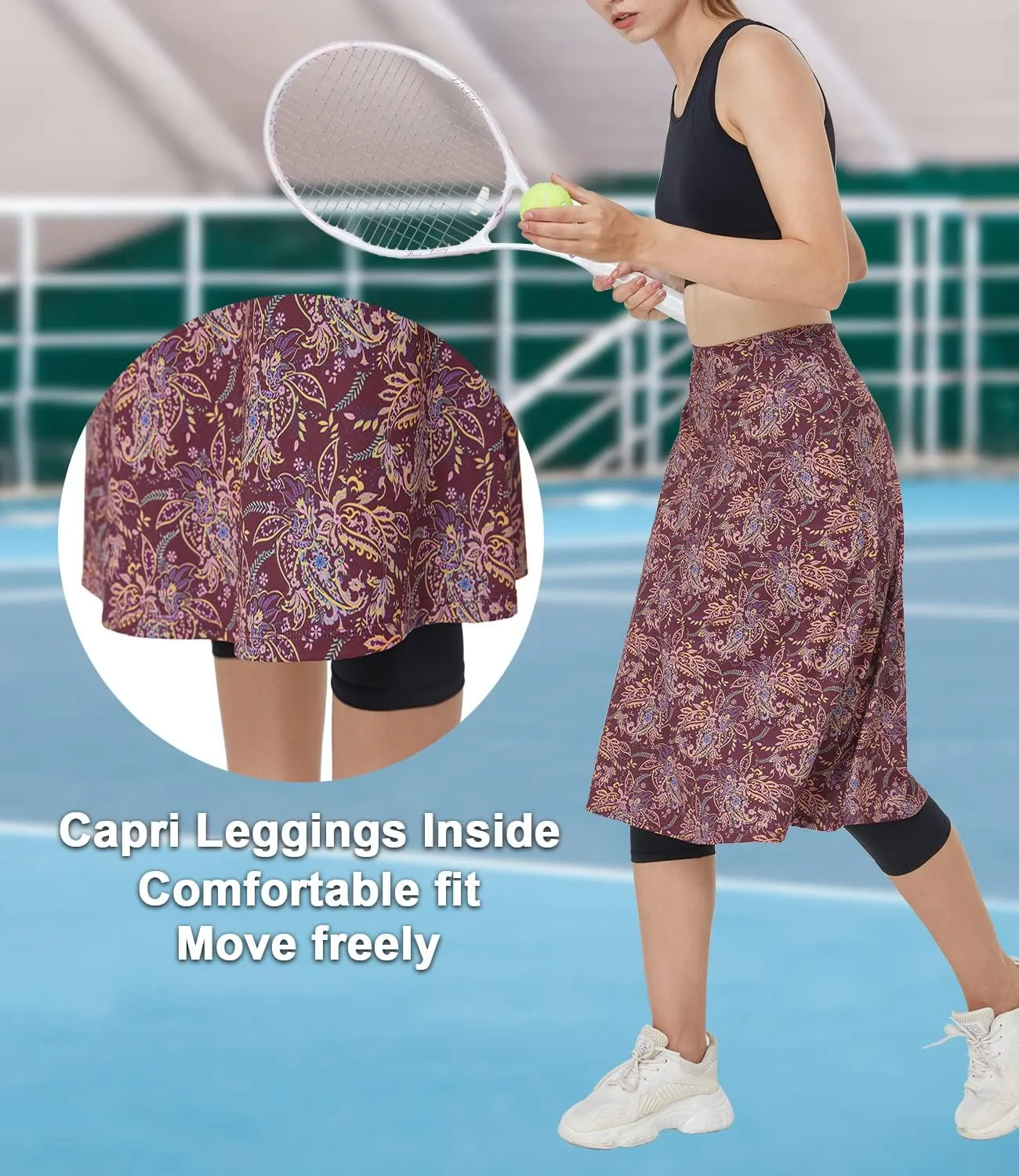 Alvon Women's Skirted Capri Leggings with Pockets - Golf Skirts with Cropped Leggings