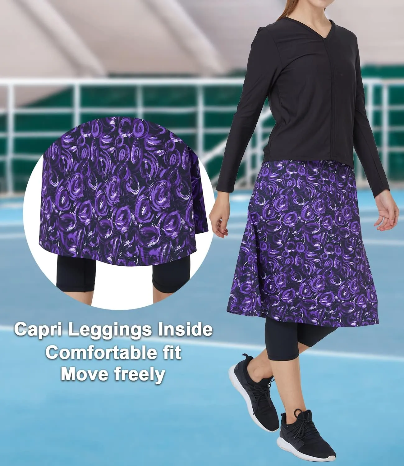 Alvon Women's Skirted Capri Leggings with Pockets - Golf Skirts with Cropped Leggings