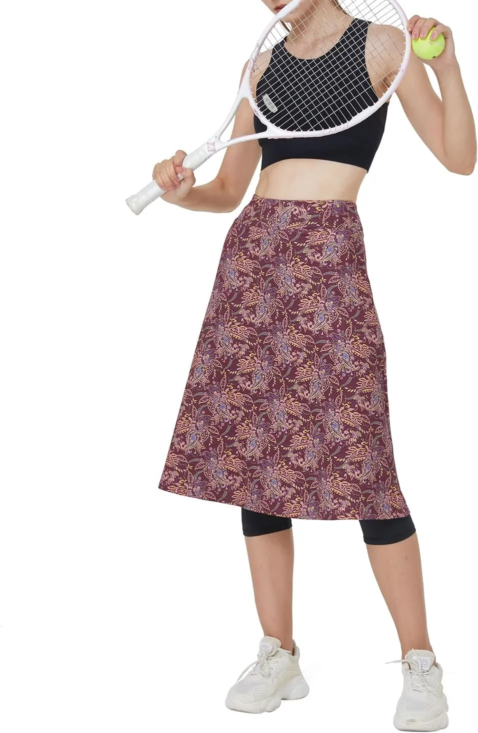 Alvon Women's Skirted Capri Leggings with Pockets - Golf Skirts with Cropped Leggings