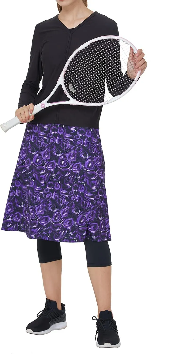 Alvon Women's Skirted Capri Leggings with Pockets - Golf Skirts with Cropped Leggings