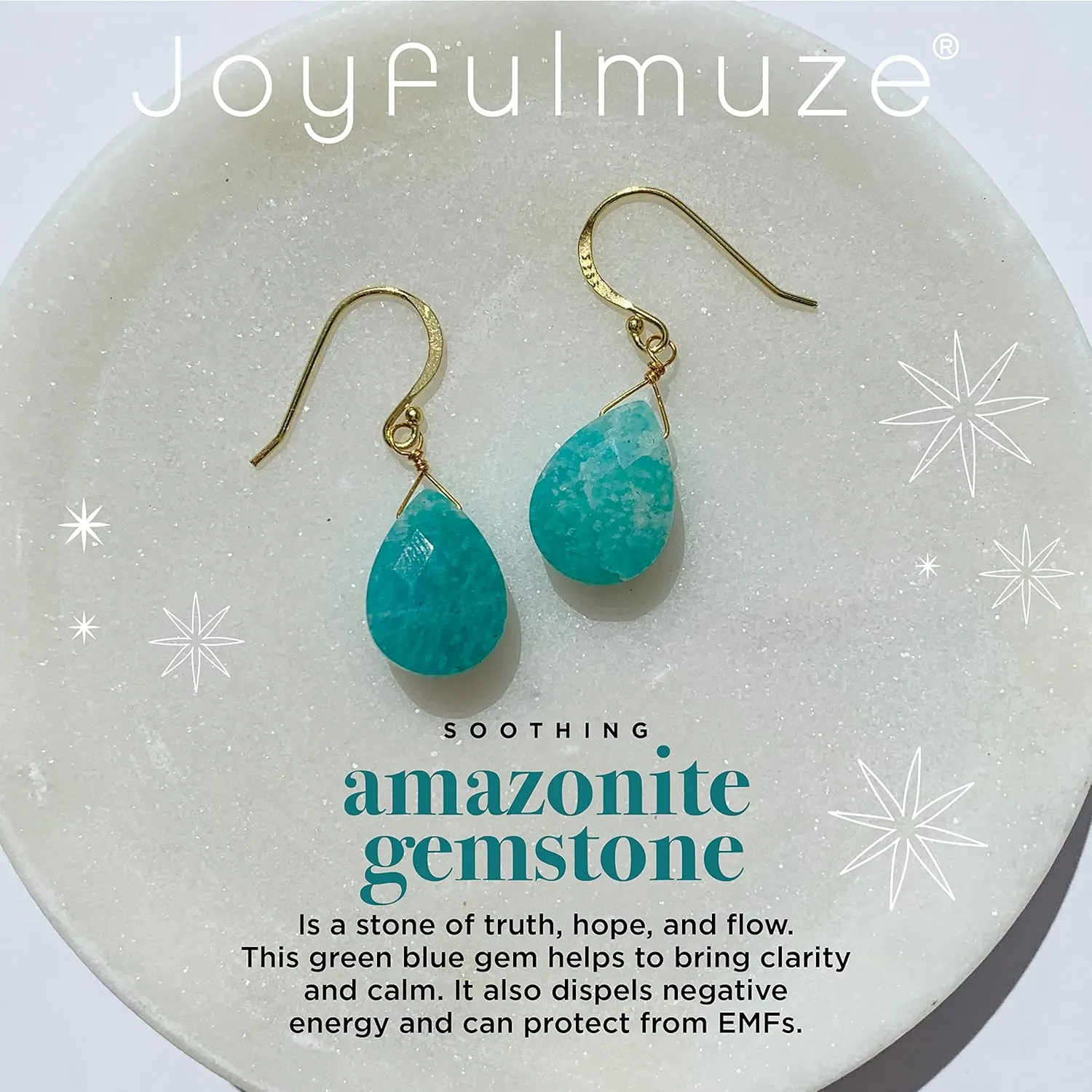 Amazonite Dangle Drops Long Earrings, 18K Gold Plated Silver 925, Genuine Blue Faceted Gemstone, Handmade Jewelry For Women (Amazonite-18K-Gold)
