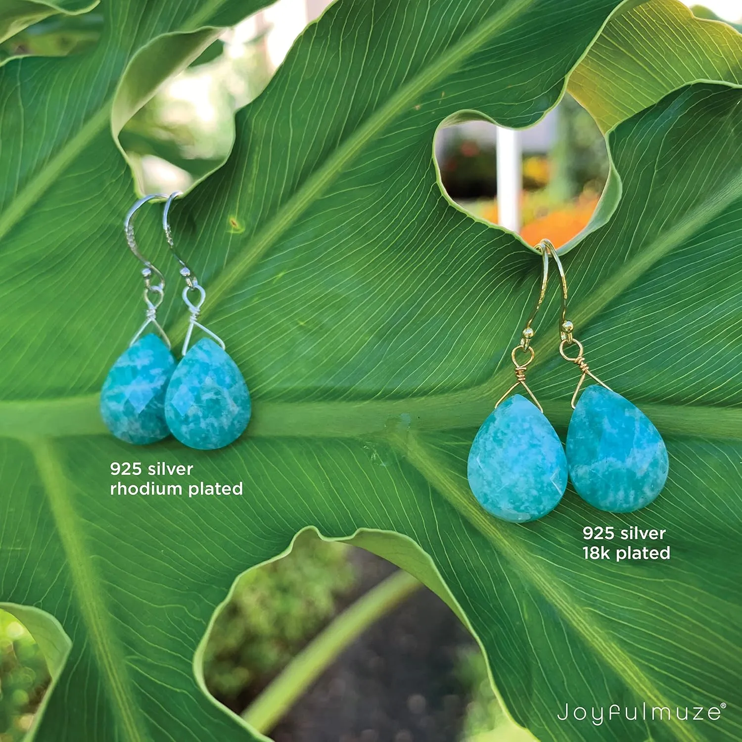 Amazonite Dangle Drops Long Earrings, 18K Gold Plated Silver 925, Genuine Blue Faceted Gemstone, Handmade Jewelry For Women (Amazonite-18K-Gold)
