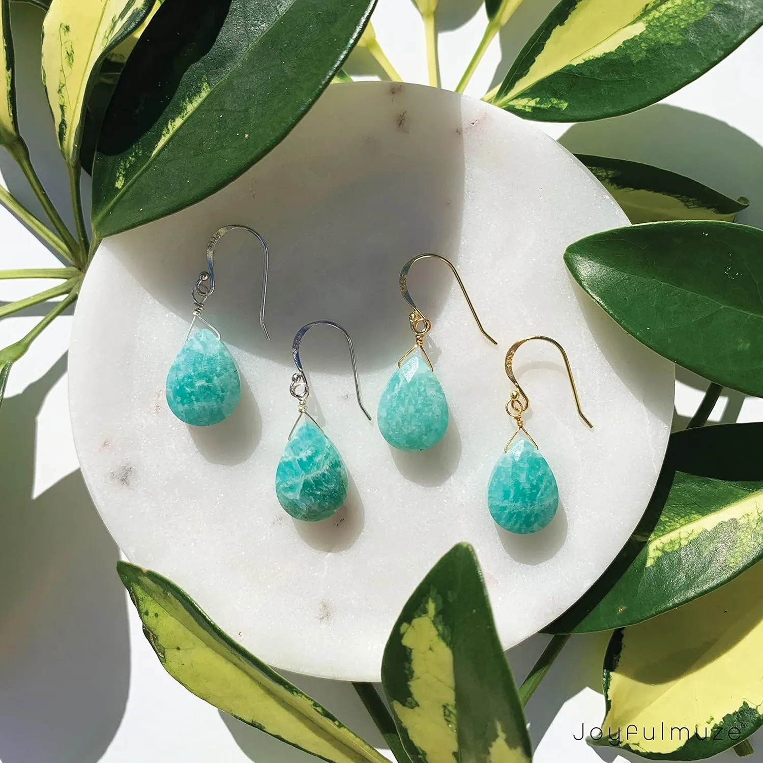 Amazonite Dangle Drops Long Earrings, 18K Gold Plated Silver 925, Genuine Blue Faceted Gemstone, Handmade Jewelry For Women (Amazonite-18K-Gold)
