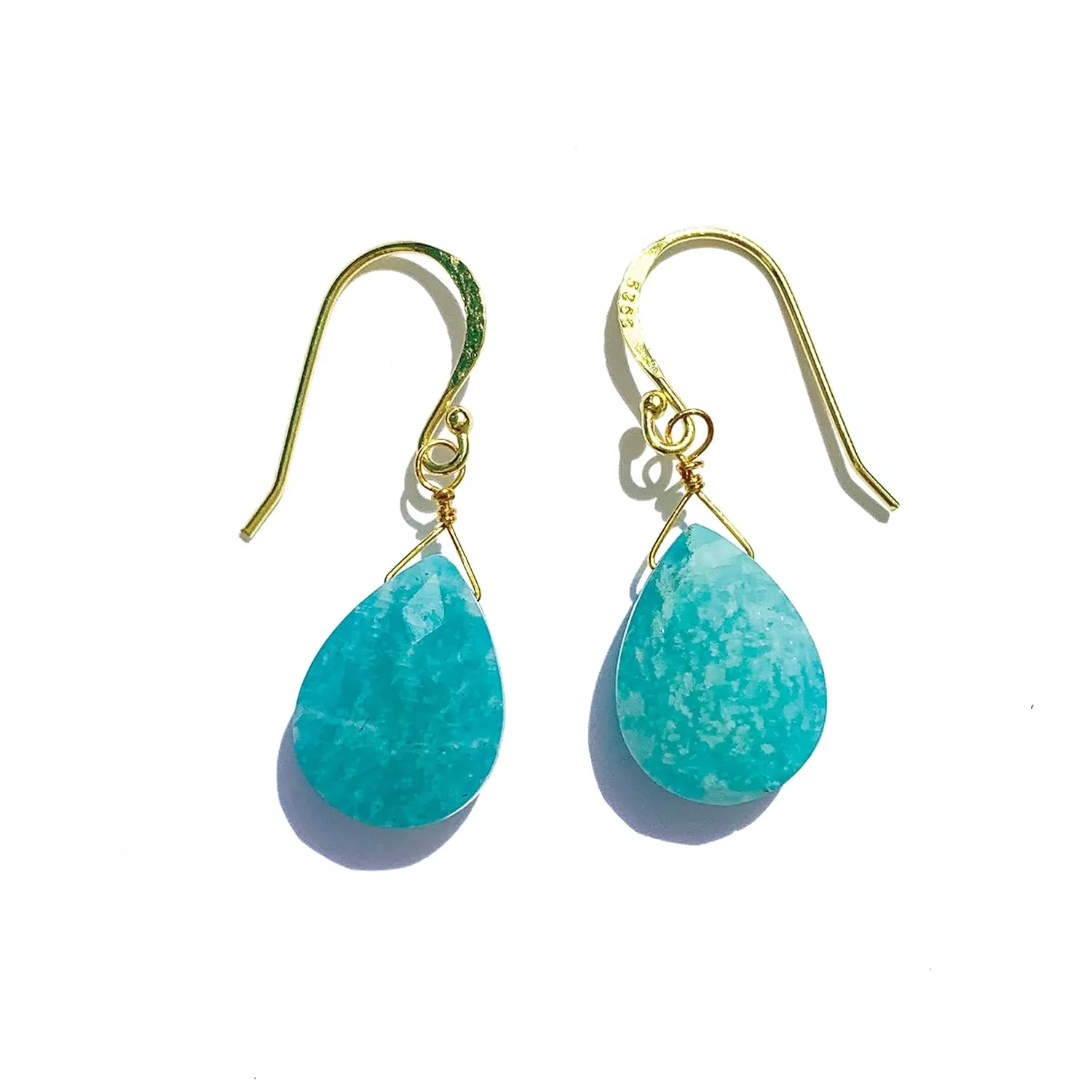 Amazonite Dangle Drops Long Earrings, 18K Gold Plated Silver 925, Genuine Blue Faceted Gemstone, Handmade Jewelry For Women (Amazonite-18K-Gold)