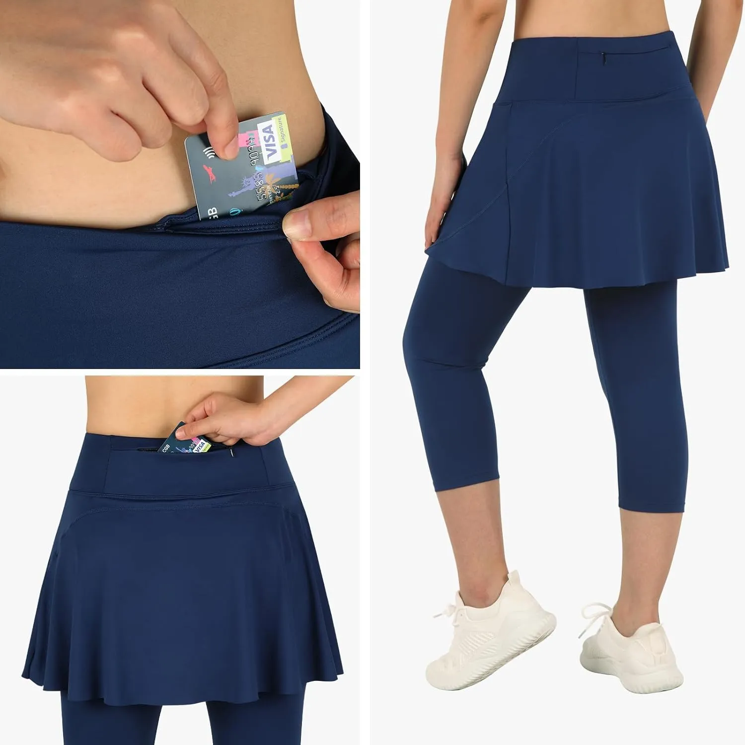 ANIVIVO Skirted Leggings for Women with Pockets, Tennis Yoga Pleated Skirt with Leggings