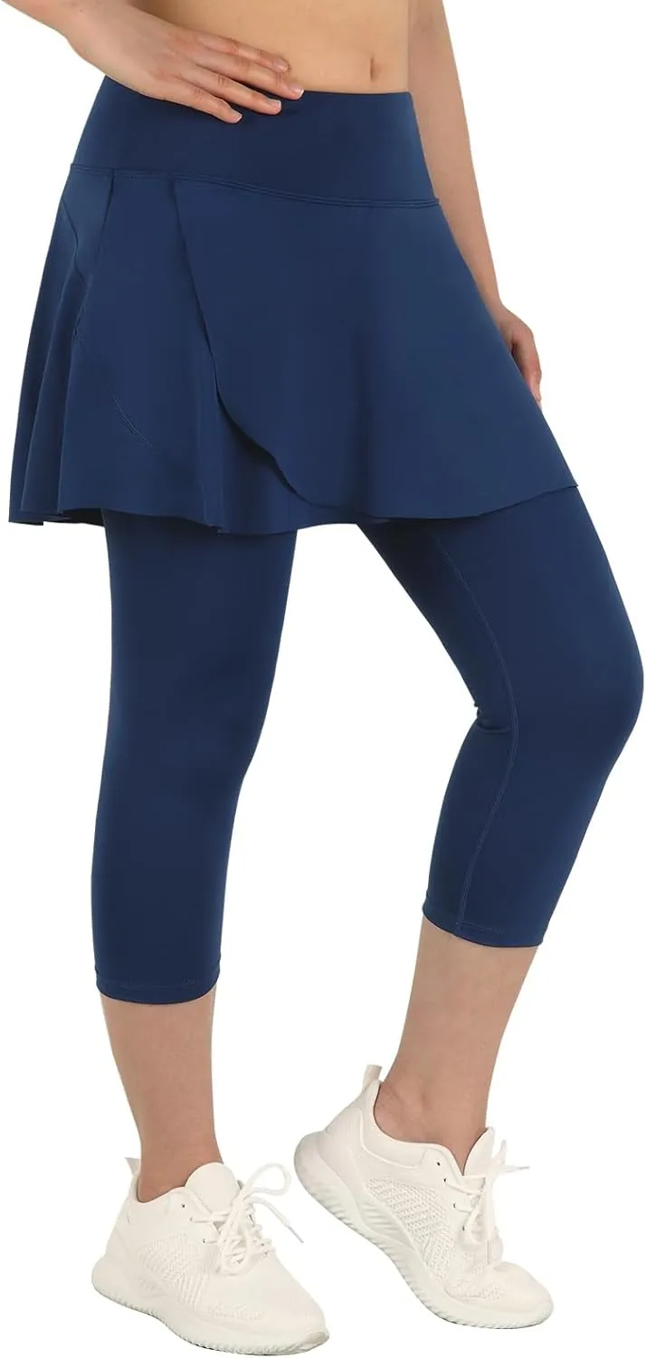 ANIVIVO Skirted Leggings for Women with Pockets, Tennis Yoga Pleated Skirt with Leggings