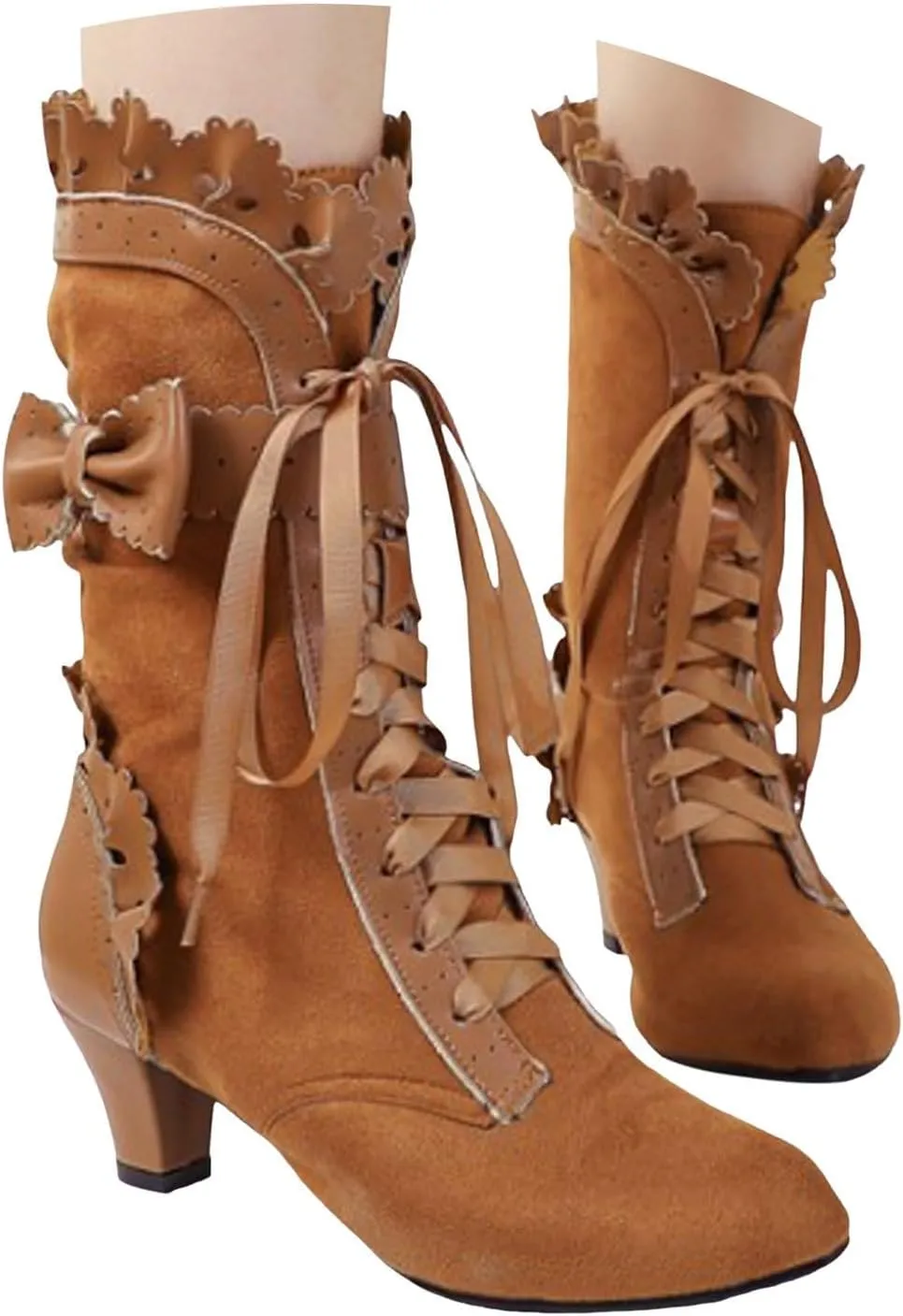 Ankle Boots for Women, Vintage Lace Up Victorian Boots Witch Mid Calf Up Combat Boot With Bow Dress Riding Fall Shoes