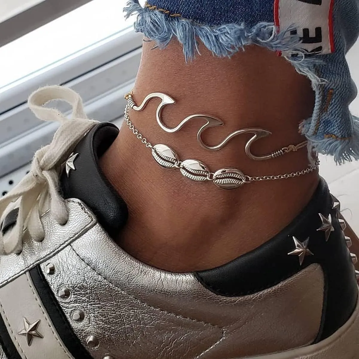 Ankle Bracelets for Women 14K Gold Plated Layered Tiny Satellite Chain Anklet Gold Anklets for Women Foot Jewelry Gifts 2PCs