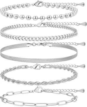 Ankle Bracelets for Women, Adjustable Waterproof Anklets for Women Trendy, Dainty Anklets for Women Large Ankle, Sterling Silver Silver Brass, no gemstone
