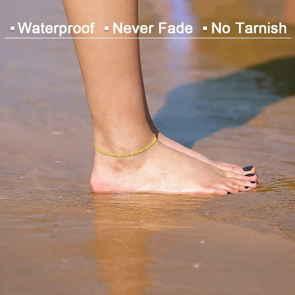 Ankle Bracelets for Women,18K Gold Plated Layered Beads Snake Chain Anklet for Women,Summer Beach Dainty Anklets Foot Jewelry Gift